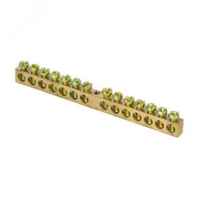 Шина PEN "ноль-земля" (8х12мм) 14 отверстий латунь крепеж по центру PROxima sn0-125-14-c