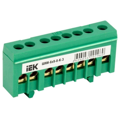 Шина PE "земля" в корп. изол. на DIN-рейку ШНИ-6х9-8-К-З зел. YNN10-69-8KD-K06