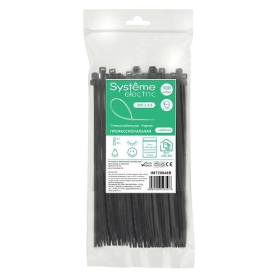 Стяжка кабельная MultiSet 200х4.8 Ч-рная (100шт) IMT20048B
