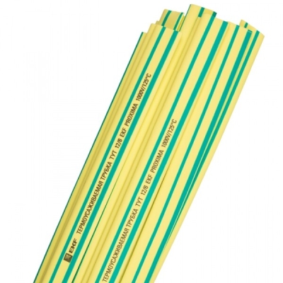 Термоусаживаемая трубка ТУТ нг 10/5 желто-зеленая в отрезках по 1м PROxima tut-10-yg-1m