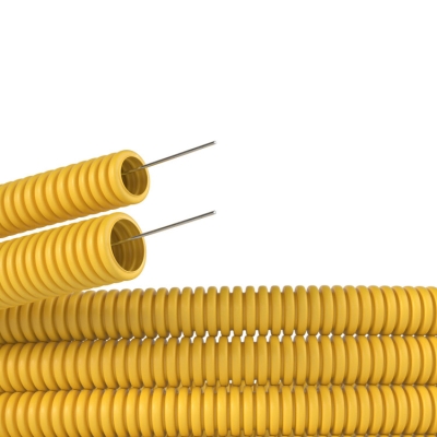 Труба ПВХ гибкая гофр. д.20мм, лёгкая с протяжкой, 100м, цвет желтый 91920Y