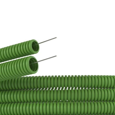 Труба ПВХ гибкая гофр. д.20мм, лёгкая с протяжкой, 100м, цвет зеленый 91920G