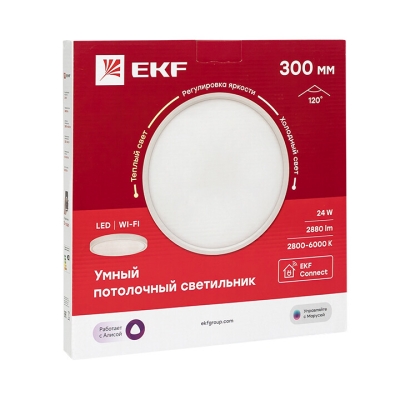 Умный потолочный светильник 300 мм 24W EKF Connect(кр.1шт)