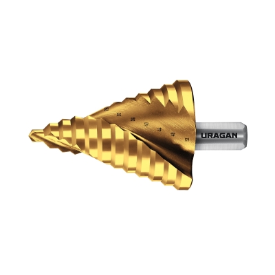 URAGAN 6-52мм, 12 ступеней, винтовая спираль, сверло ступенчатое(29658-6-52-12)