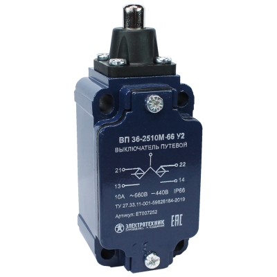 ВП 36-2510М-66 У2 (XCKJ561H29),толкатель, 1з+1р, полумгновенный, 30х60 мм, б/сальника, 3А, IP66 (ЭТ)