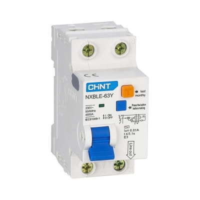Выключатель автоматический дифференциального тока 1п+N C 10А 30мА электрон. тип AC 4.5кА NXBLE-63Y CHINT 105541