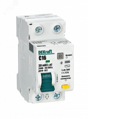 Выключатель автоматический дифференциального тока 2п (1P+N) C 16А 30мА тип AC 4.5кА ДИФ-103 16052DEK