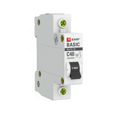 Выключатель автоматический модульный 1п C 40А 4.5кА ВА 47-29 Basic EKF mcb4729-1-40C