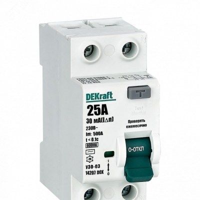 Выключатель дифференциального тока (УЗО) 2п 25А 30мА тип AC 6кА УЗО-03 14207DEK