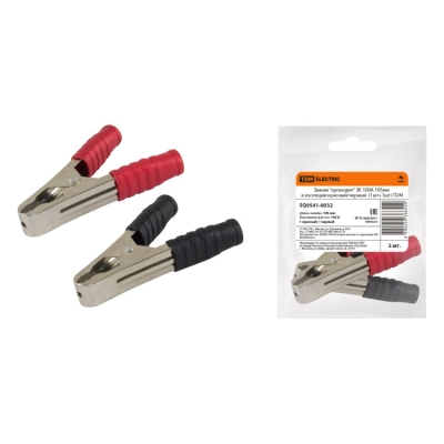 Зажим "крокодил" ЗК 100А 105мм в изоляции красный/черный (1шт+1шт) SQ0541-0032