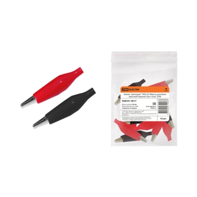 Зажим "крокодил" ЗКИ 3А 40мм в изоляции красный/черный (5шт+5шт) SQ0541-0017