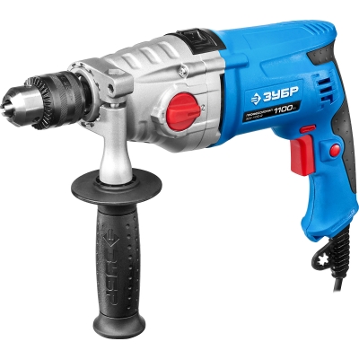 ЗУБР 1100 Вт, 13 мм, 2 скорости, ударная дрель, мет. корпус, кейс, Профессионал (ЗДУ-1100-2 ЭРММ2)