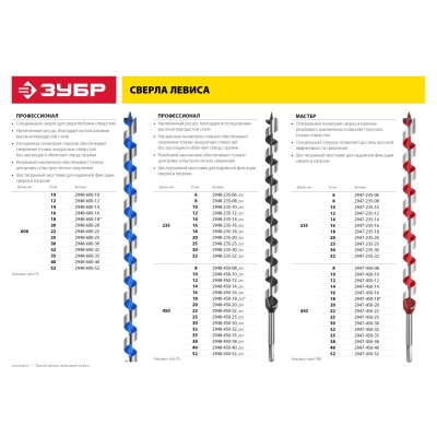ЗУБР 16 x 450/360 мм, шестигранный хвостовик, сверло левиса по дереву (2947-450-16)