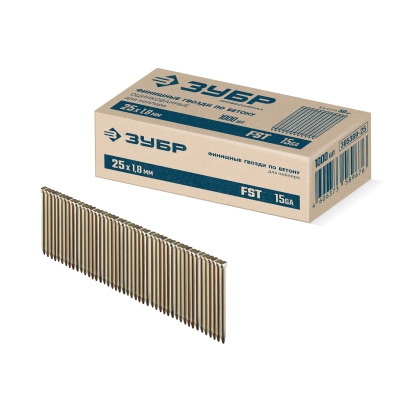 ЗУБР FST 25 х 1.8 мм, финишные гвозди по бетону оцинкованные, калибр 15GA, 1000 шт (305389-25)