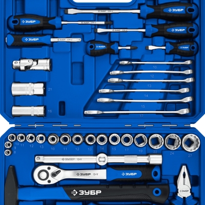 ЗУБР Универсал-63, 63 предм., (1/2″+ 1/4″), универсальный набор инструмента, Профессионал (27670-H58)