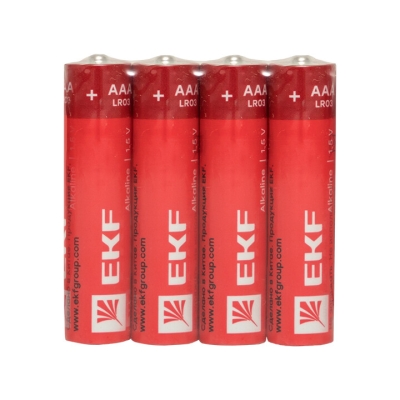 Алкалиновая батарейка типа ААА(LR03) шринк 4шт. EKF(кр.1упак)