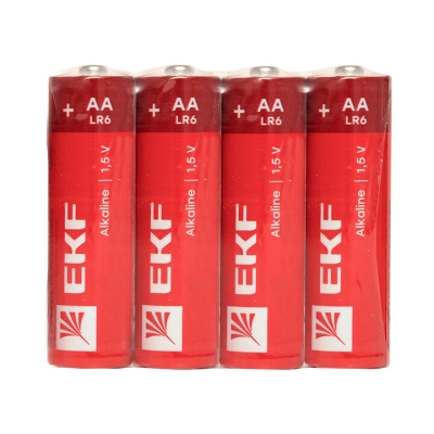 Алкалиновая батарейка типа АА(LR6) шринк 4шт. EKF(кр.1упак)
